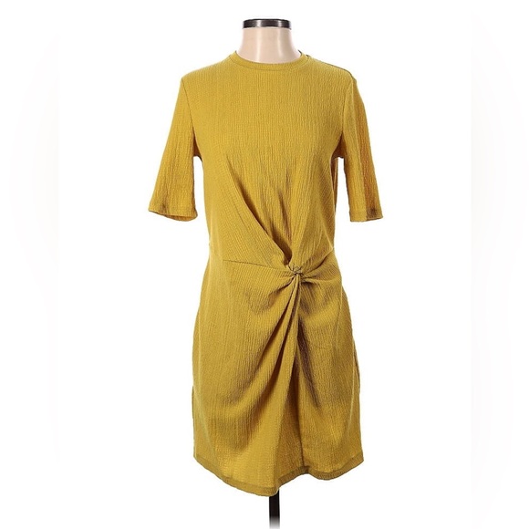 MNG Mango Ruched Detail Short Sleeve T-shirt Dress Chartreuse - Picture 8 of 9